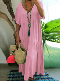 Galatea | Women's V-Neck Boho Maxi Dress in Pink