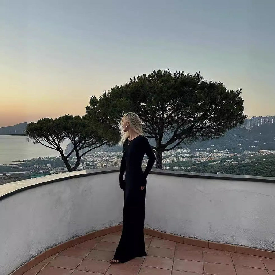 Galatea | Women's Asymmetric Bodycon Long Sleeve Elegant Mini Dress in Black