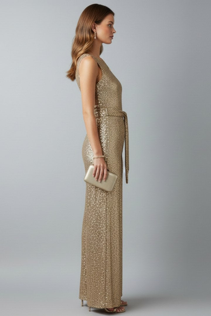 Galiana | Women's Sleeveless Sequin Wide-Leg Jumpsuit