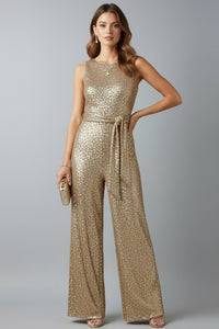 Galiana | Women's Sleeveless Sequin Wide-Leg Jumpsuit in Gold