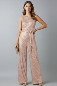 Galiana | Women's Sleeveless Sequin Wide-Leg Jumpsuit in Pink