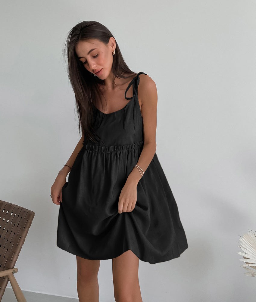 Garance | Women's Elastic Waist Summer Dress in Black