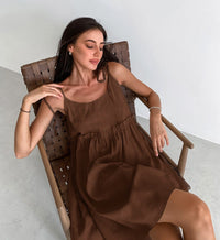 Garance | Women's Elastic Waist Summer Dress in Brown
