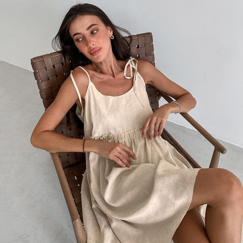 Garance | Women's Elastic Waist Summer Dress in Khaki