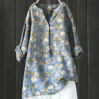 Garnet | Women's Floral Long Sleeve Blouse in Blue