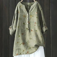 Garnet | Women's Floral Long Sleeve Blouse in Green