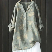 Garnet | Women's Floral Long Sleeve Blouse in Light Green