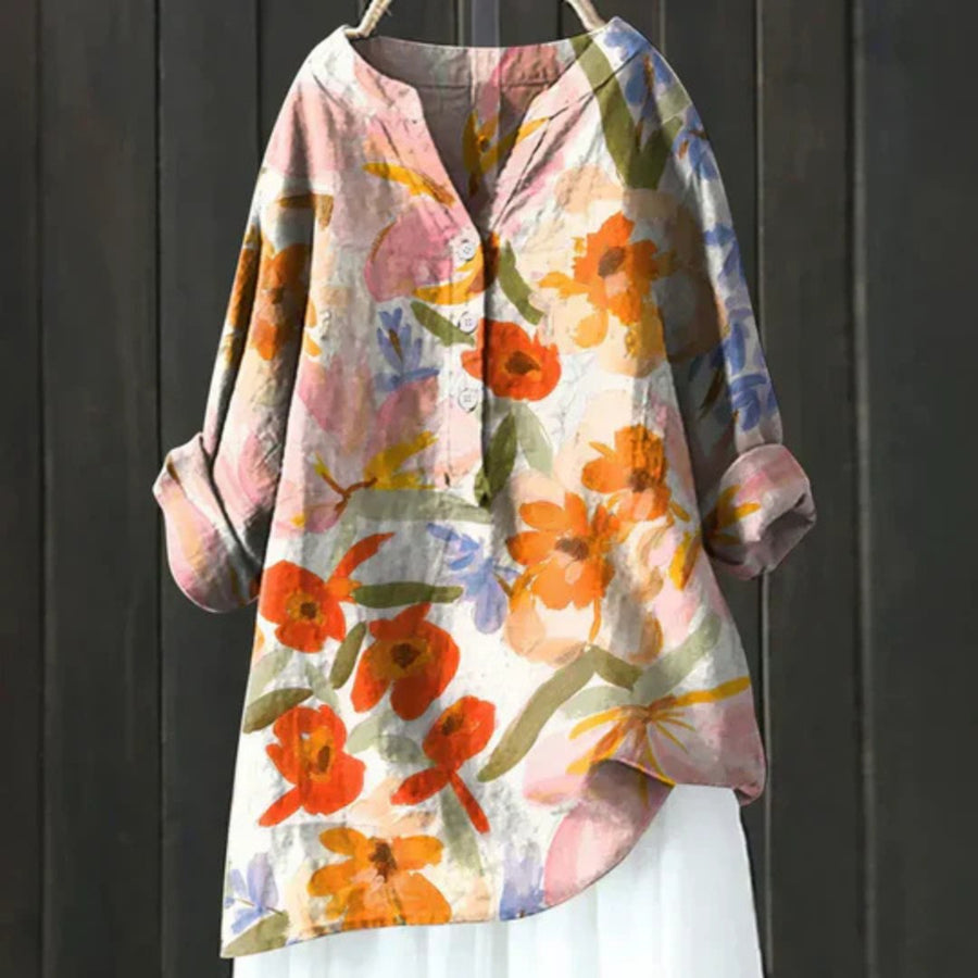 Garnet | Women's Floral Long Sleeve Blouse in Orange