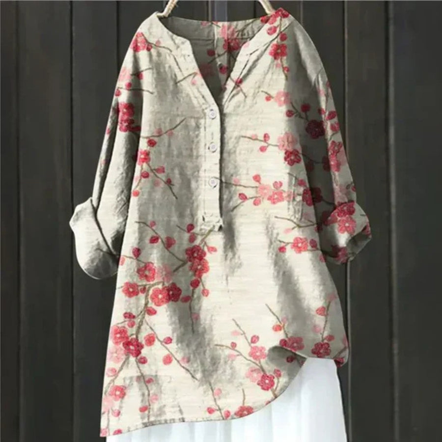 Garnet | Women's Floral Long Sleeve Blouse in Red