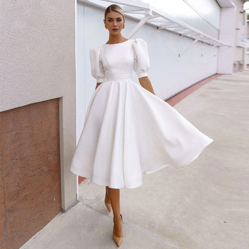 Gaudentia | Women's Puff Sleeve Dress in White