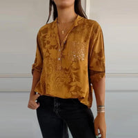 Gay | Women's Floral Pattern Collared Blouse in Gold