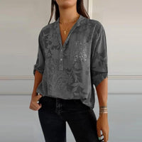 Gay | Women's Floral Pattern Collared Blouse in Gray