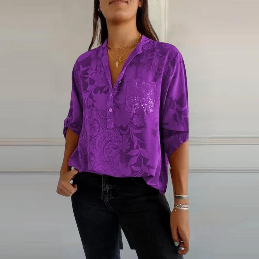 Gay | Women's Floral Pattern Collared Blouse in Purple