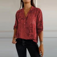 Gay | Women's Floral Pattern Collared Blouse in Red