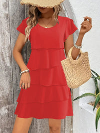 Gemma | Women's Ruffle Detail Dress – Casual Dress in Red