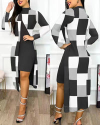 Genevieve | Women's Asymmetric Elegant Maxi Dress in Black White