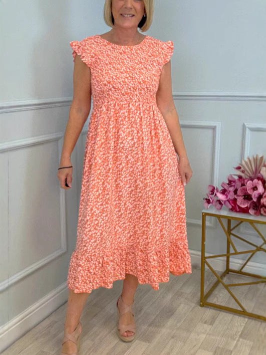 Genevieve | Women's Ruffle Floral Maxi Dress in Orange