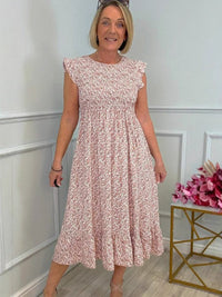 Genevieve | Women's Ruffle Floral Maxi Dress in Pink