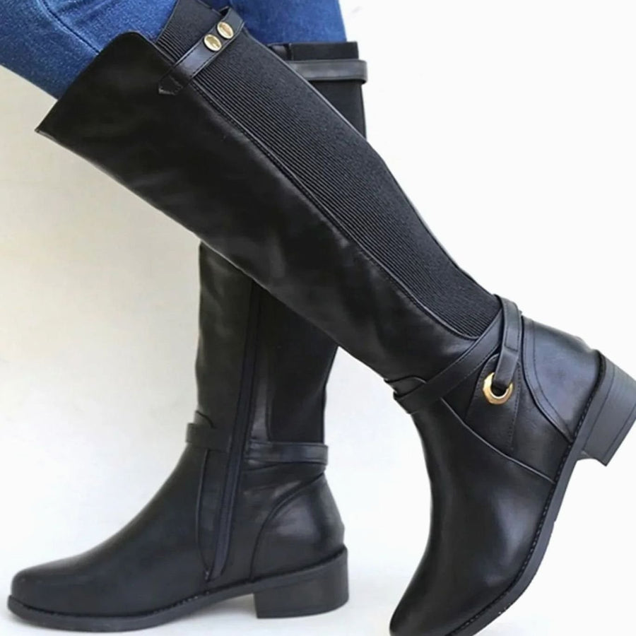Genevieve | Women's Knee-High Riding Leather Boots in Black