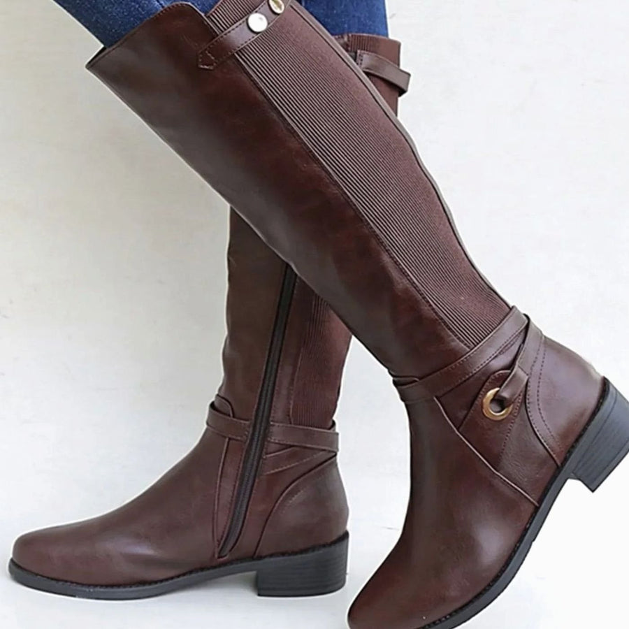Genevieve | Women's Knee-High Riding Leather Boots in Brown