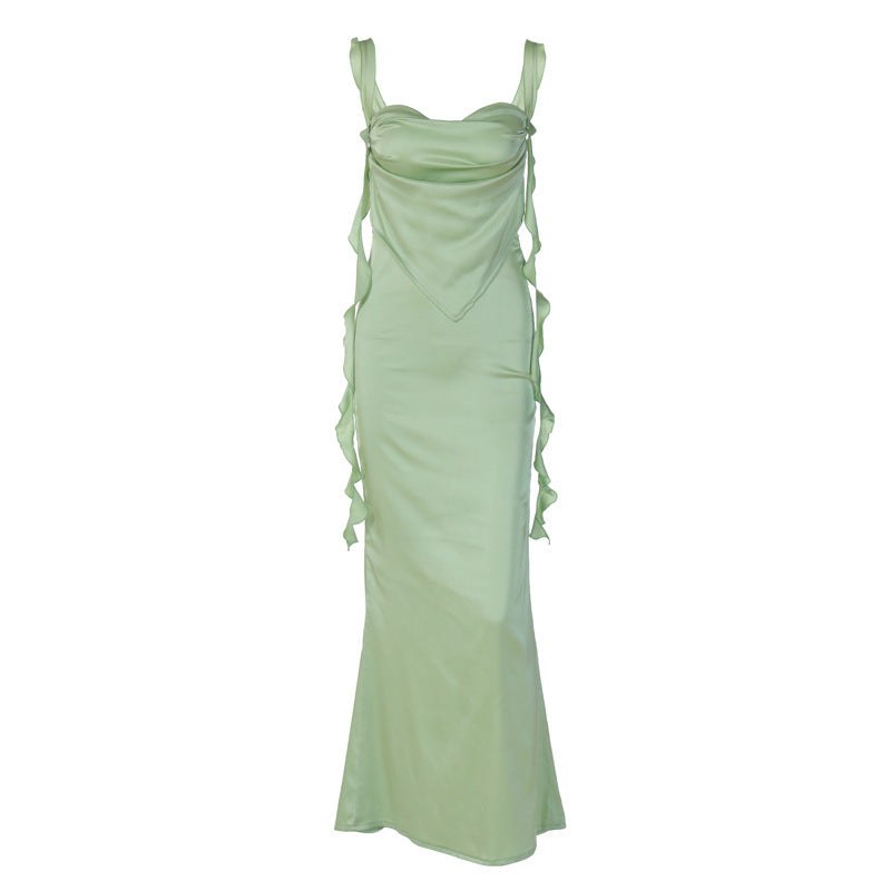 Genevieve | Women's Ruffle Detail Elegant Maxi Dress in Green