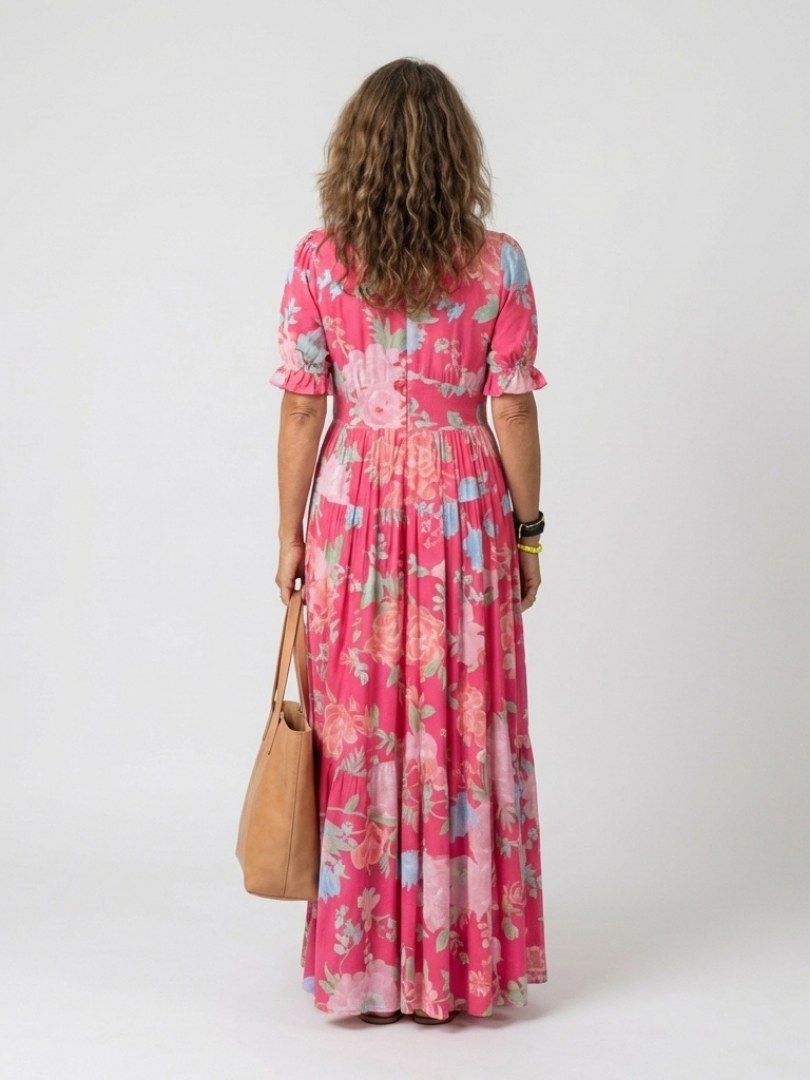 Genoveva | Women's V-Neck Short Sleeve Floral Midi Dress