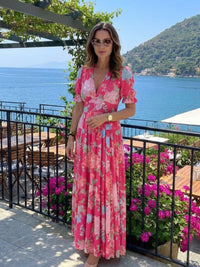 Genoveva | Women's V-Neck Short Sleeve Floral Midi Dress