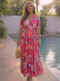 Genoveva | Women's V-Neck Short Sleeve Floral Midi Dress
