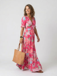 Genoveva | Women's V-Neck Short Sleeve Floral Midi Dress