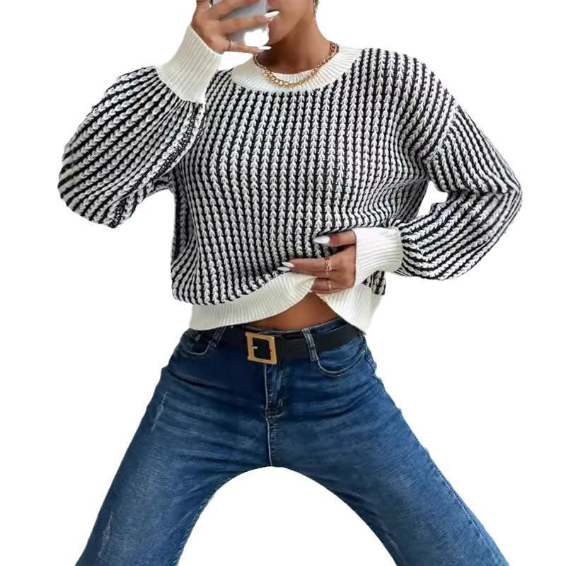 Georgette | Women's Textured Voluminous Knit Sweater in Black