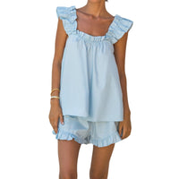 Georgiana | Women's Ruffle Detail Casual Shorts in Sky Blue