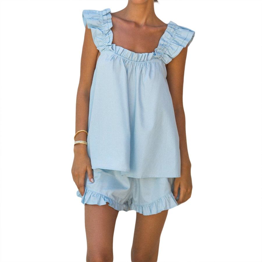 Georgiana | Women's Ruffle Detail Casual Shorts in Sky Blue