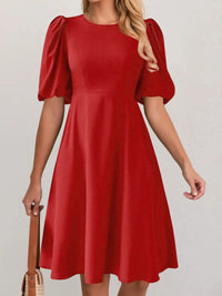 Georgiana | Women's Puff Sleeve Voluminous Dress in Red