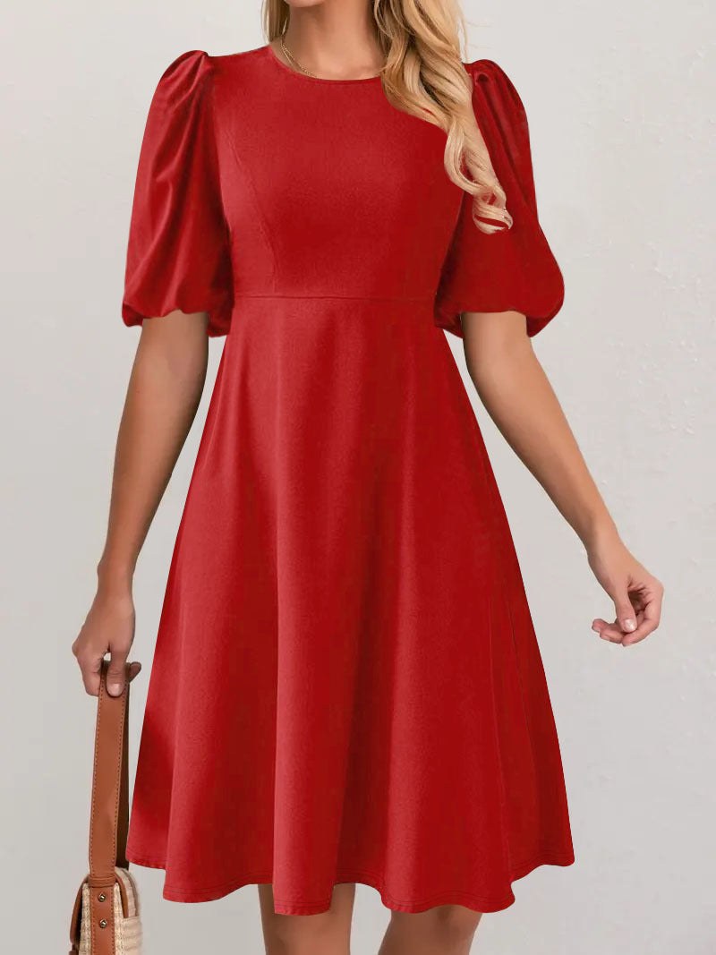Georgiana | Women's Puff Sleeve Voluminous Dress in Red