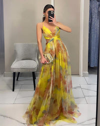 Geralda | Women's Flowing Elegant Evening Dress in Yellow