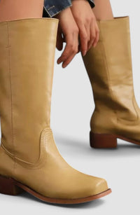 Geraldine | Women's Leather Look Stacked-Heel Knee-High Boots