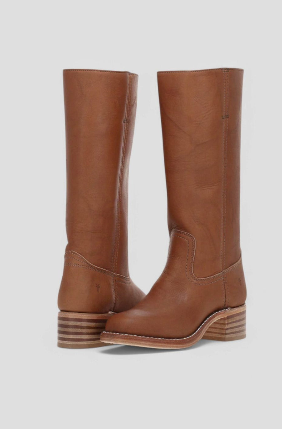 Geraldine | Women's Leather Look Stacked-Heel Knee-High Boots in Brown