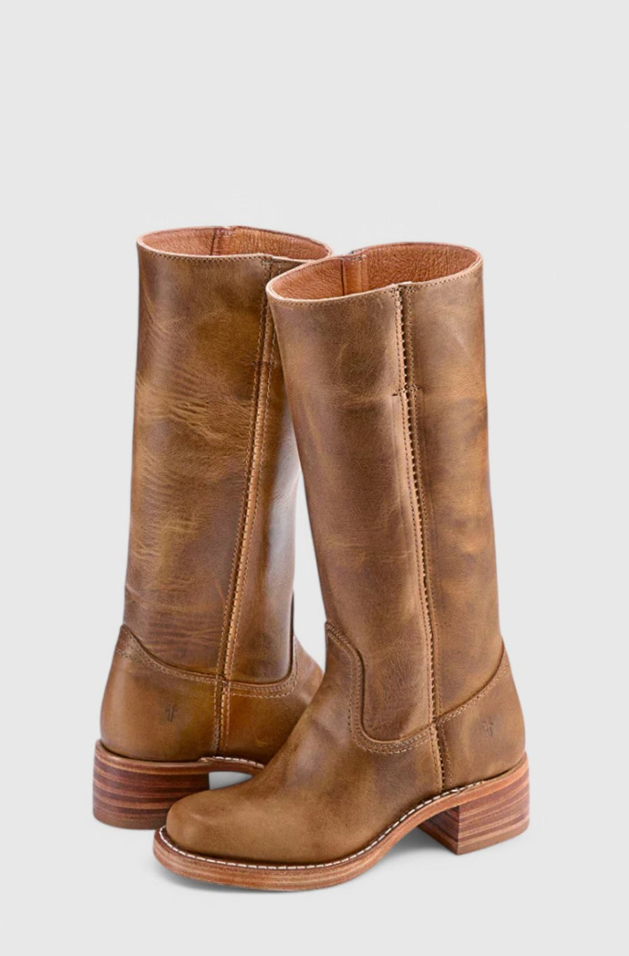 Geraldine | Women's Leather Look Stacked-Heel Knee-High Boots in Light Brown