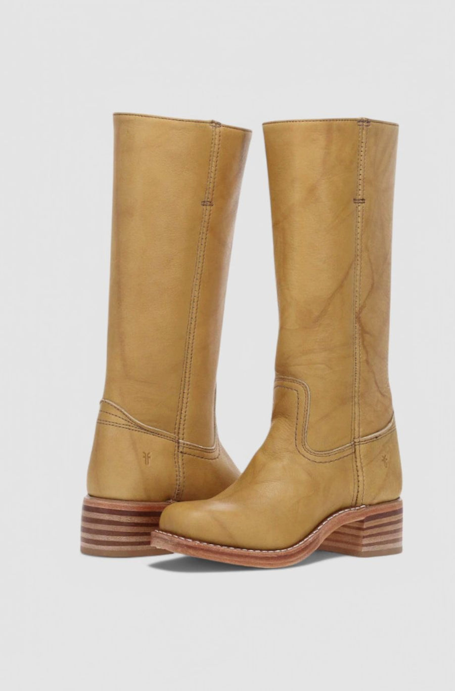 Geraldine | Women's Leather Look Stacked-Heel Knee-High Boots in Yellow