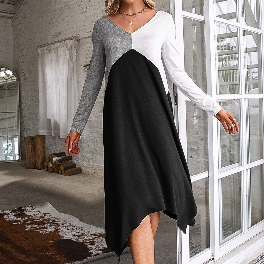 Gerberga | Women's V-Neck Asymmetric Long Sleeve Wrap Dress in Black