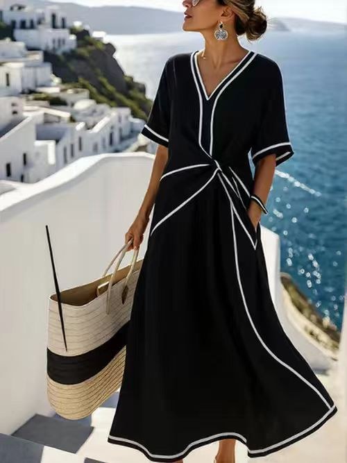 Gerda | Women's Wrap Maxi Dress in Black