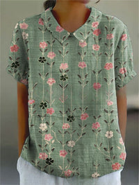 Germaine | Women's Floral with Pointed Collar Blouse in Green