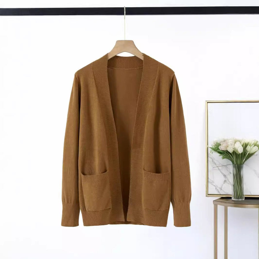 Germaine | Women's Pockets Knit Cardigan in Khaki
