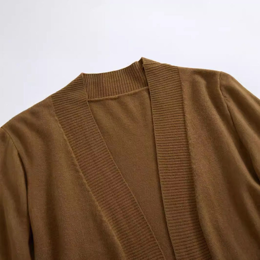 Germaine | Women's Pockets Knit Cardigan in Khaki