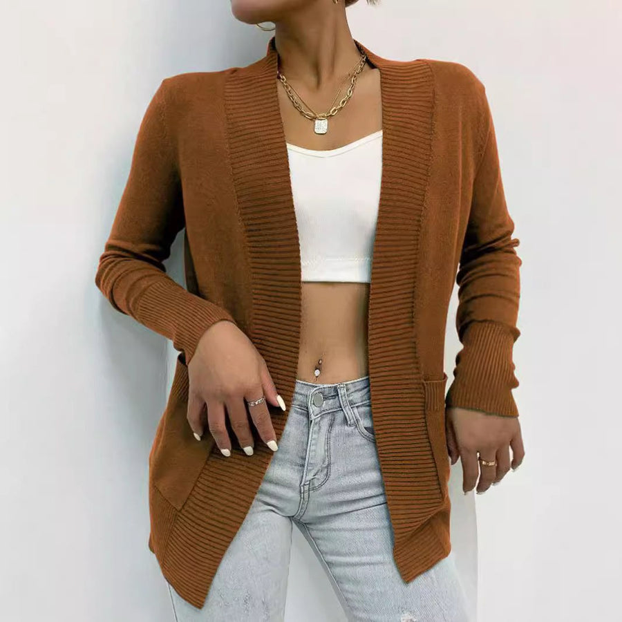 Germaine | Women's Pockets Knit Cardigan in Khaki