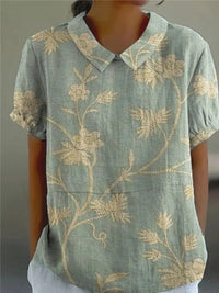 Germaine | Women's Floral with Pointed Collar Blouse in Light Green
