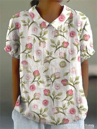 Germaine | Women's Floral with Pointed Collar Blouse in Light Pink