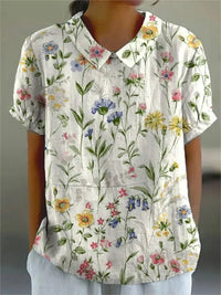 Germaine | Women's Floral with Pointed Collar Blouse in White