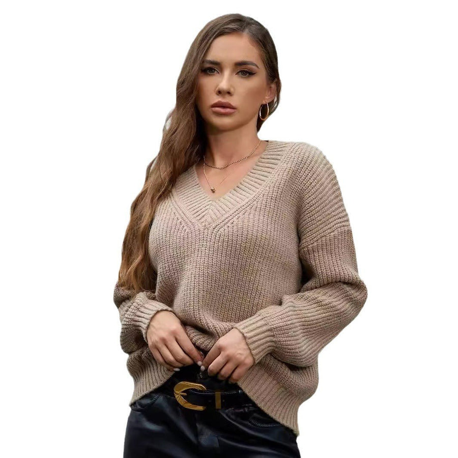 Gertrude | Women's V-Neck Textured Knit Sweater