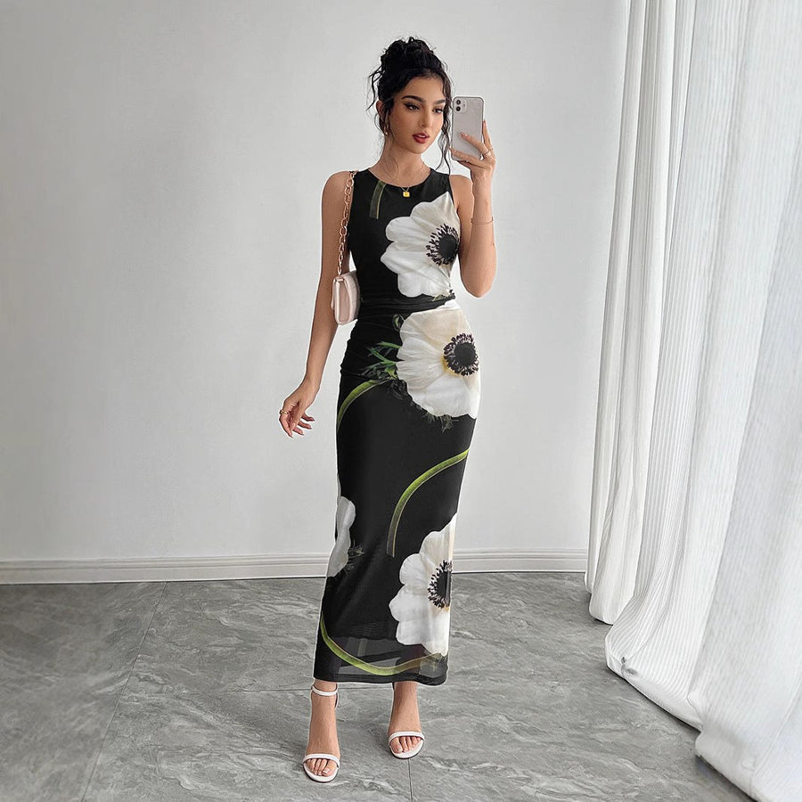 Gertrude | Women's Bodycon Floral Elegant Maxi Dress in Black
